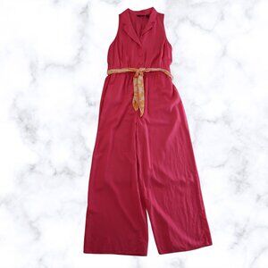 G by Giuliana Womans 1X Jumpsuit Romper Sleeveless Hot Pink Belted Linen Blend
